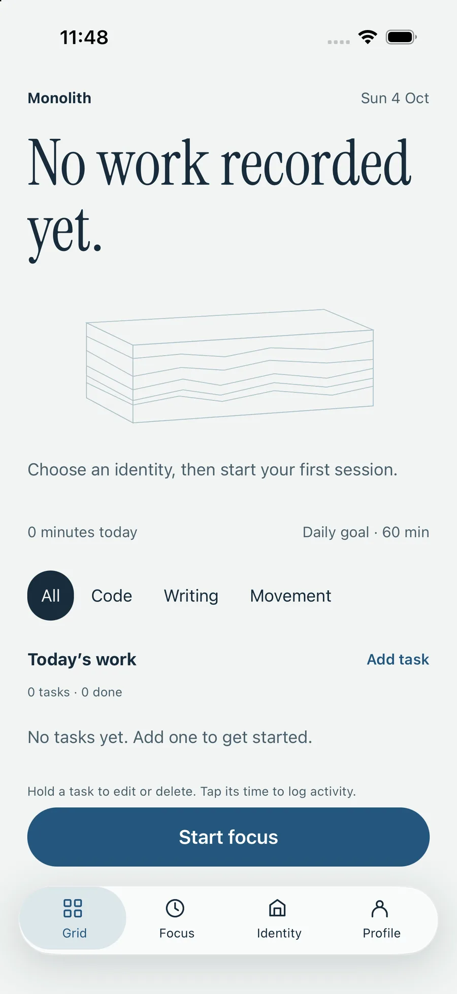 First run — choose an identity before the first session.